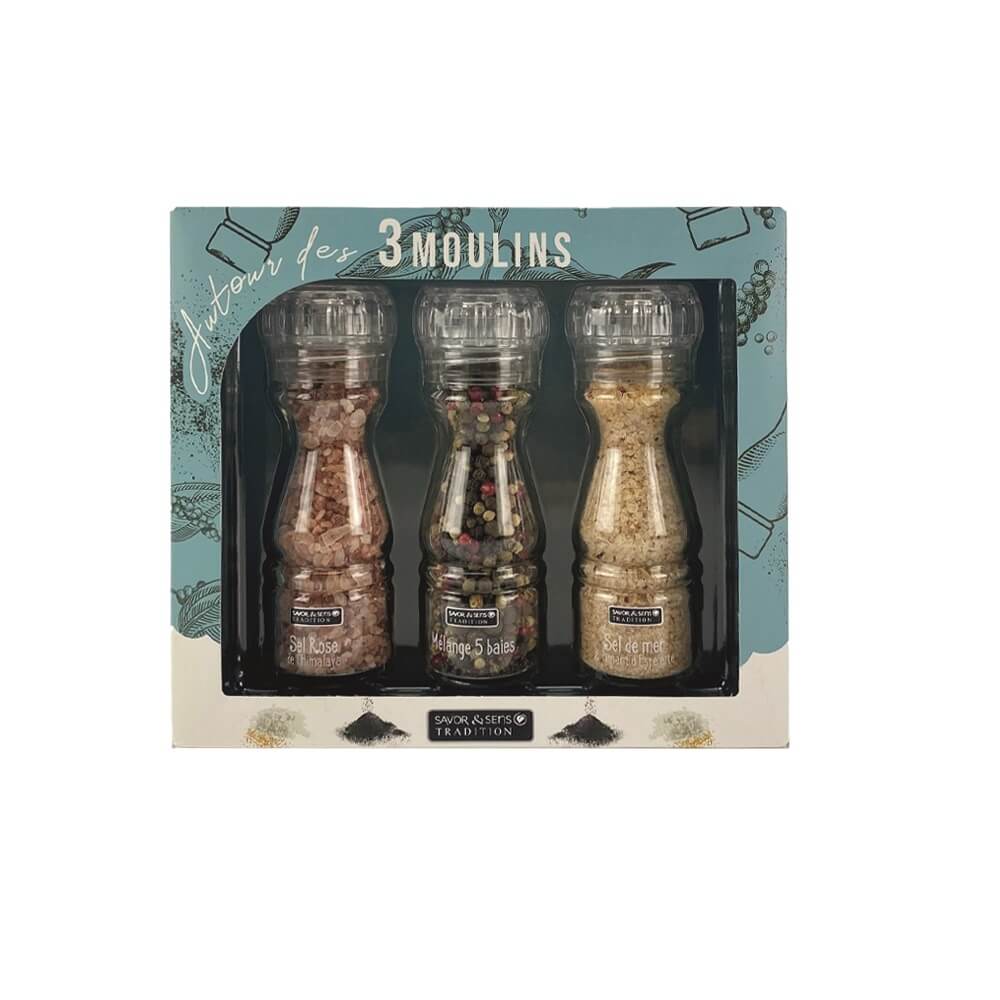 Coffret cadeau Autour des 3 moulins Poivre/Sels - Savor & Sens